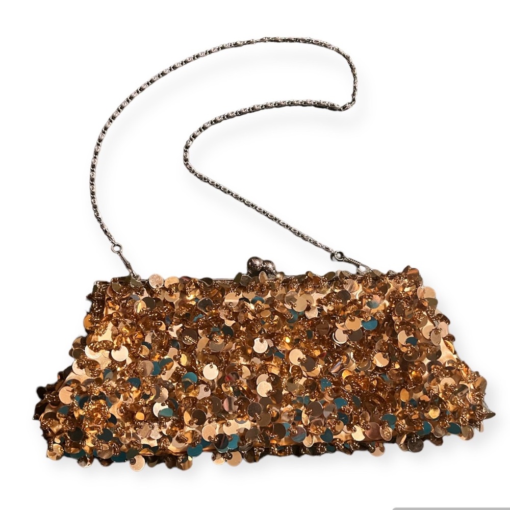 Gold Sequin Clutch Evening Party Handbag Sparkling Bejeweled Purse
